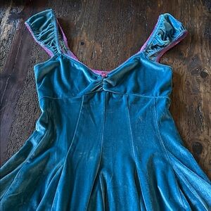 Free People Teal velvet dress with Pink Trim